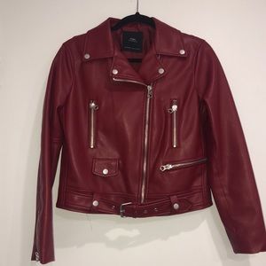 Zara deep red Leather jacket